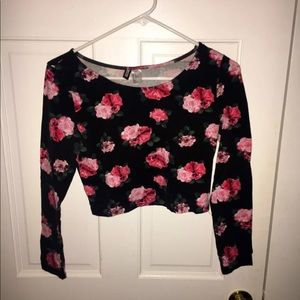 Divided black with pink floral crop top